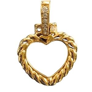 Vintage NOLAN MILLER Crystal and Faux Pearl Swinging HEART Gold Tone Pendant